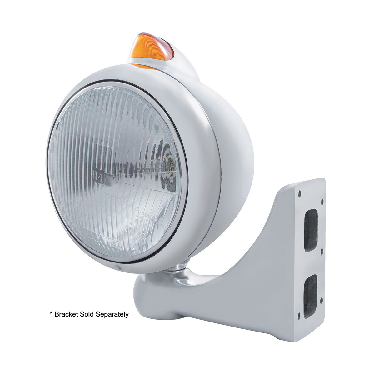 Stainless Steel Guide 682-C Headlight H4 & Original Style LED Signal - Amber Lens