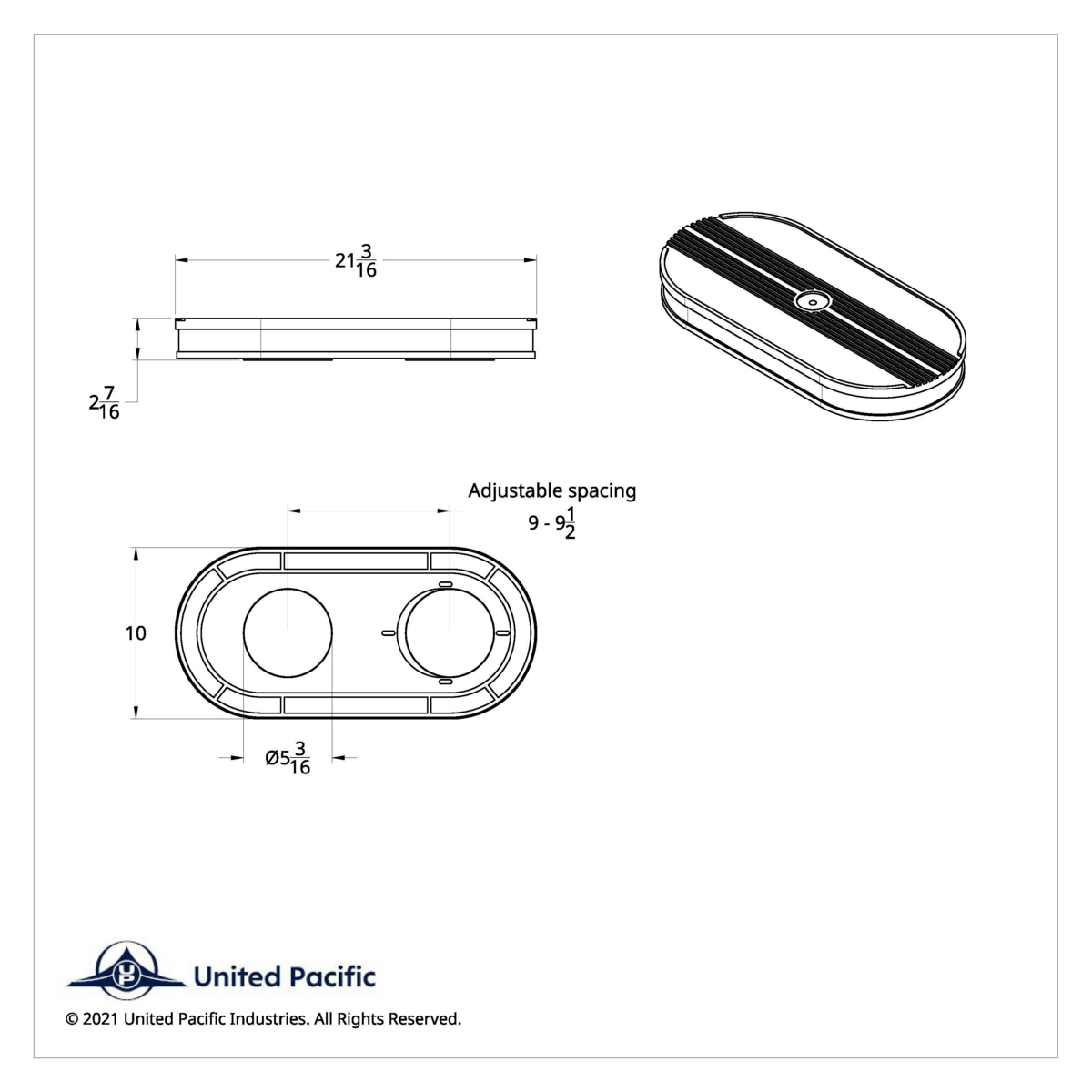 Aluminum Oval Air Cleaner Without Logo For Dual 4-Barrel Carburetor