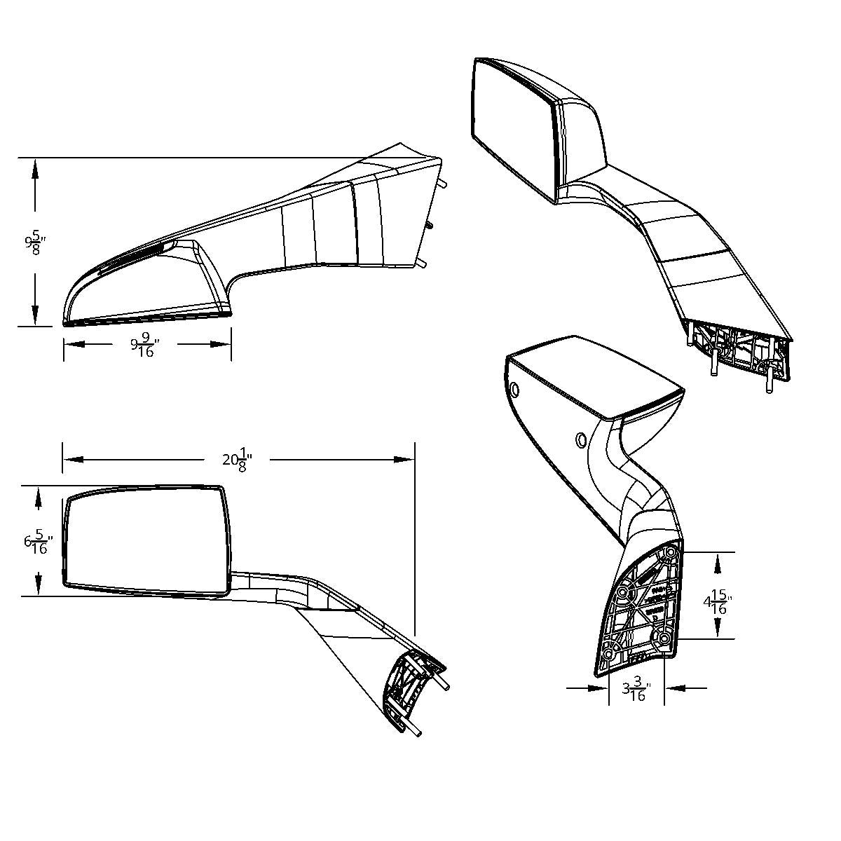 Chrome Hood Mirror Assembly With Sequential LED Turn Signal For 2018-2024 Volvo VNL - Driver