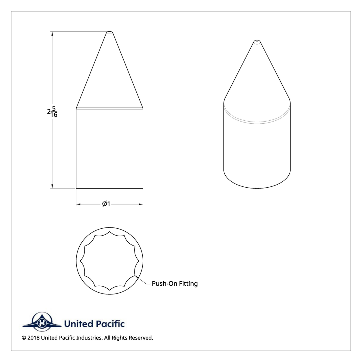 3/4" X 2-5/16" Chrome Plastic Spike Nut Cover - Push-On (Bulk)