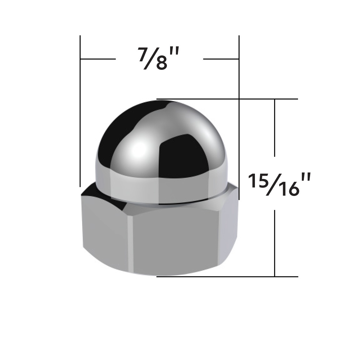 3/4" X 15/16" Chrome Die-Cast Acorn Nut Cover (50 pcs/Box)