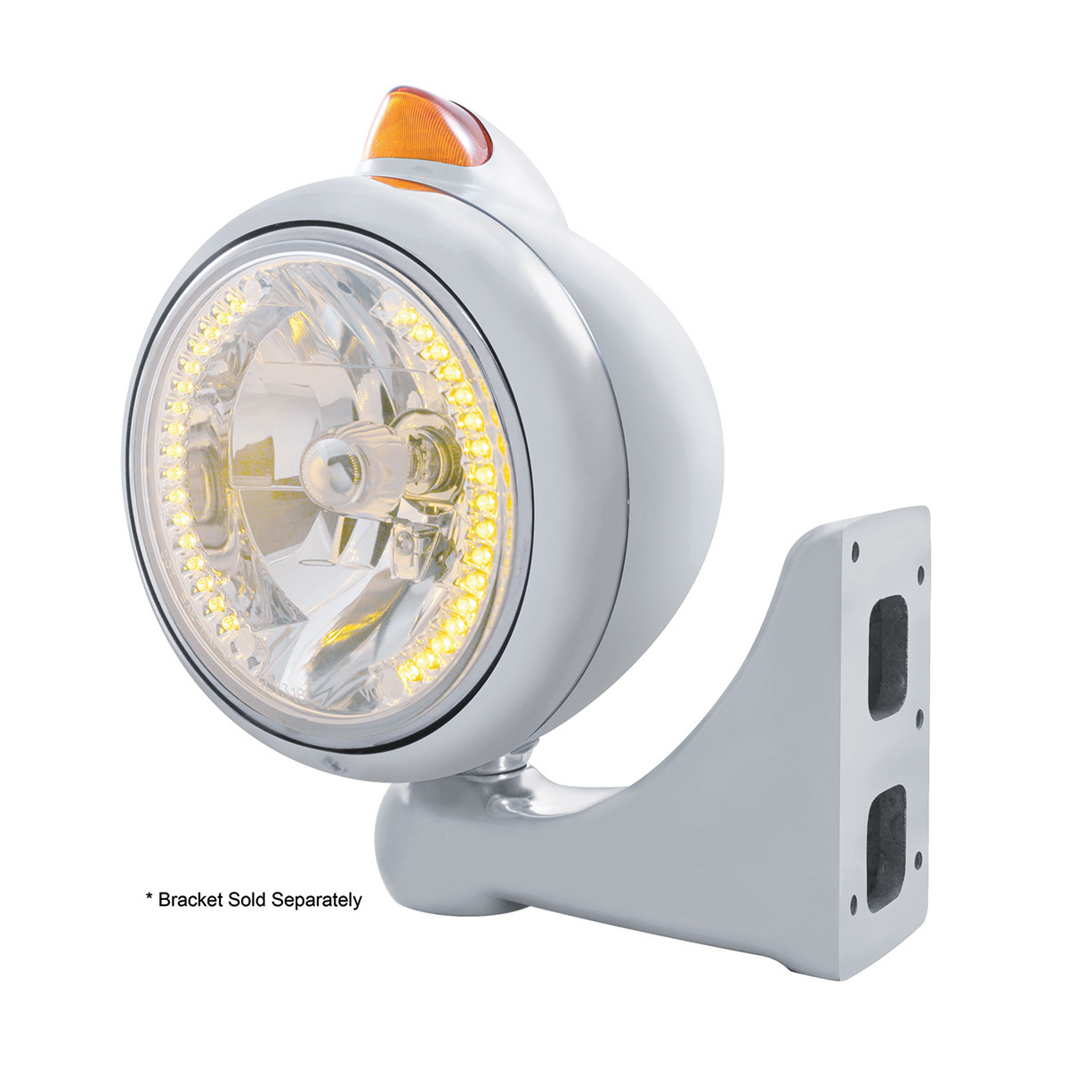 Chrome Guide 682-C Headlight H4 With Amber LED & Original Style LED Signal - Amber Lens