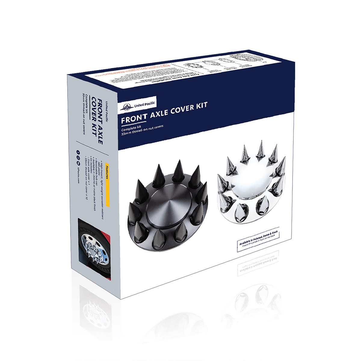 Dome Front Axle Cover With 33mm Spike Thread-On Nut Covers - Chrome
