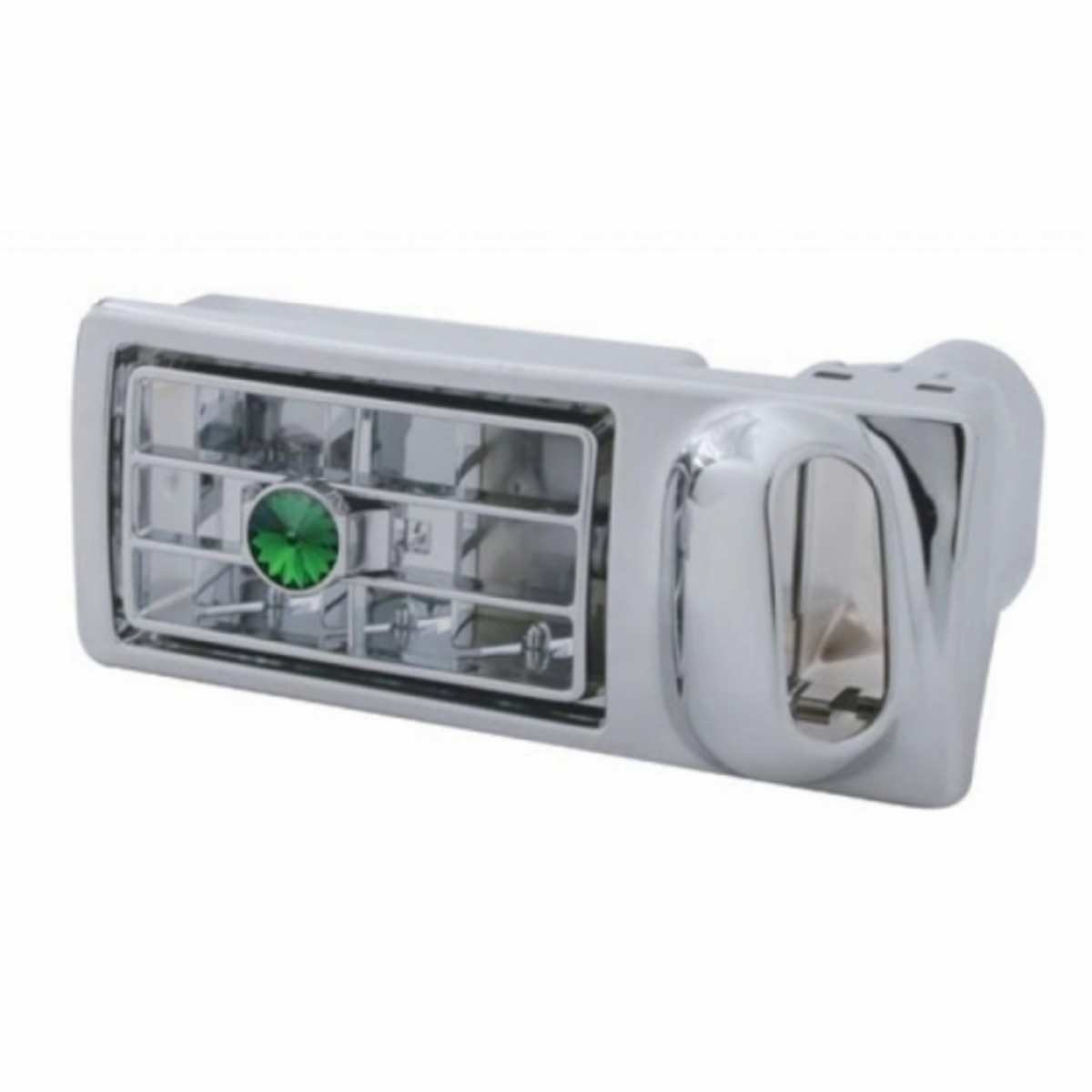 Chrome Plastic A/C Vent With Color Crystal For 2002-2005 Kenworth - Green Crystal - Passenger
