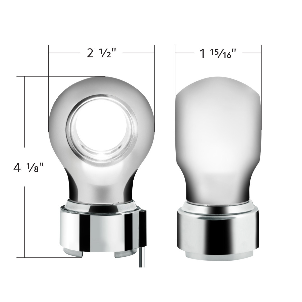 Thread-On Chrome Charlotte Gearshift Knob With LED 9/10 Speed Adapter-White LED