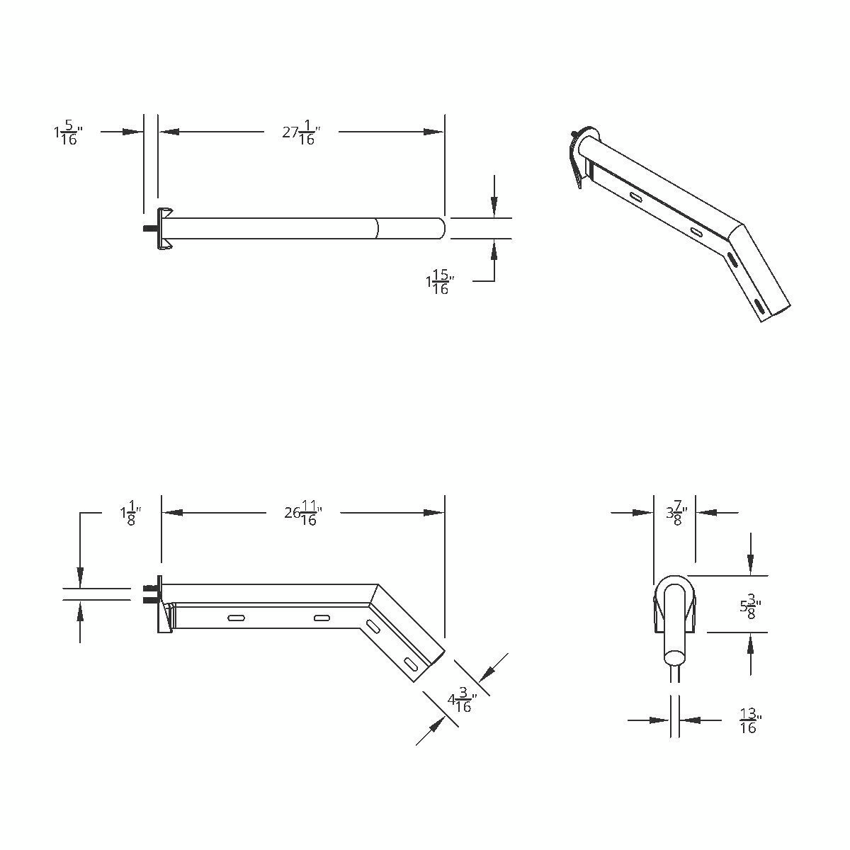 28" Black 45-Degree Angled Mud Flap Hangers - 1-1/8" Bolt Pattern (Pair)