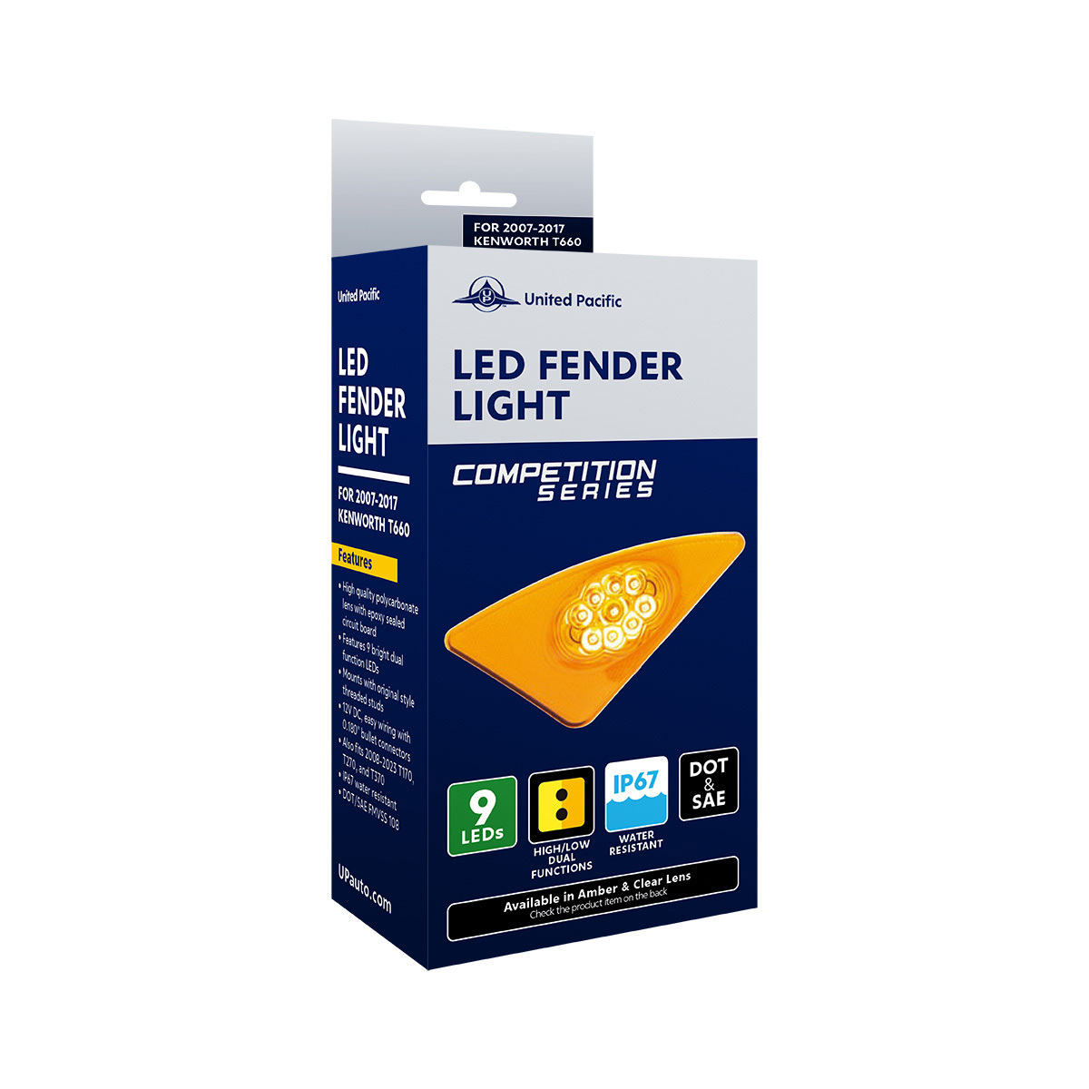 9 LED Competition Series Fender Light For 2007-2017 Kenworth T660 (Passenger) -Amber LED/Clear Lens