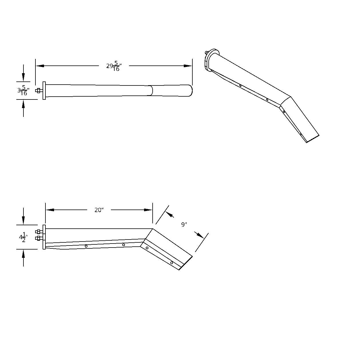 28" Chrome 45-Degree Angled Mud Flap Hangers - 1-1/8" Bolt Pattern (Pair)