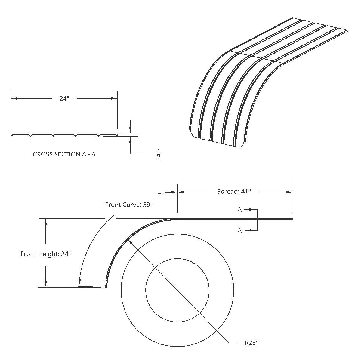 80" 430 Stainless Steel (18ga) Half Fender - SR Series (Pair)