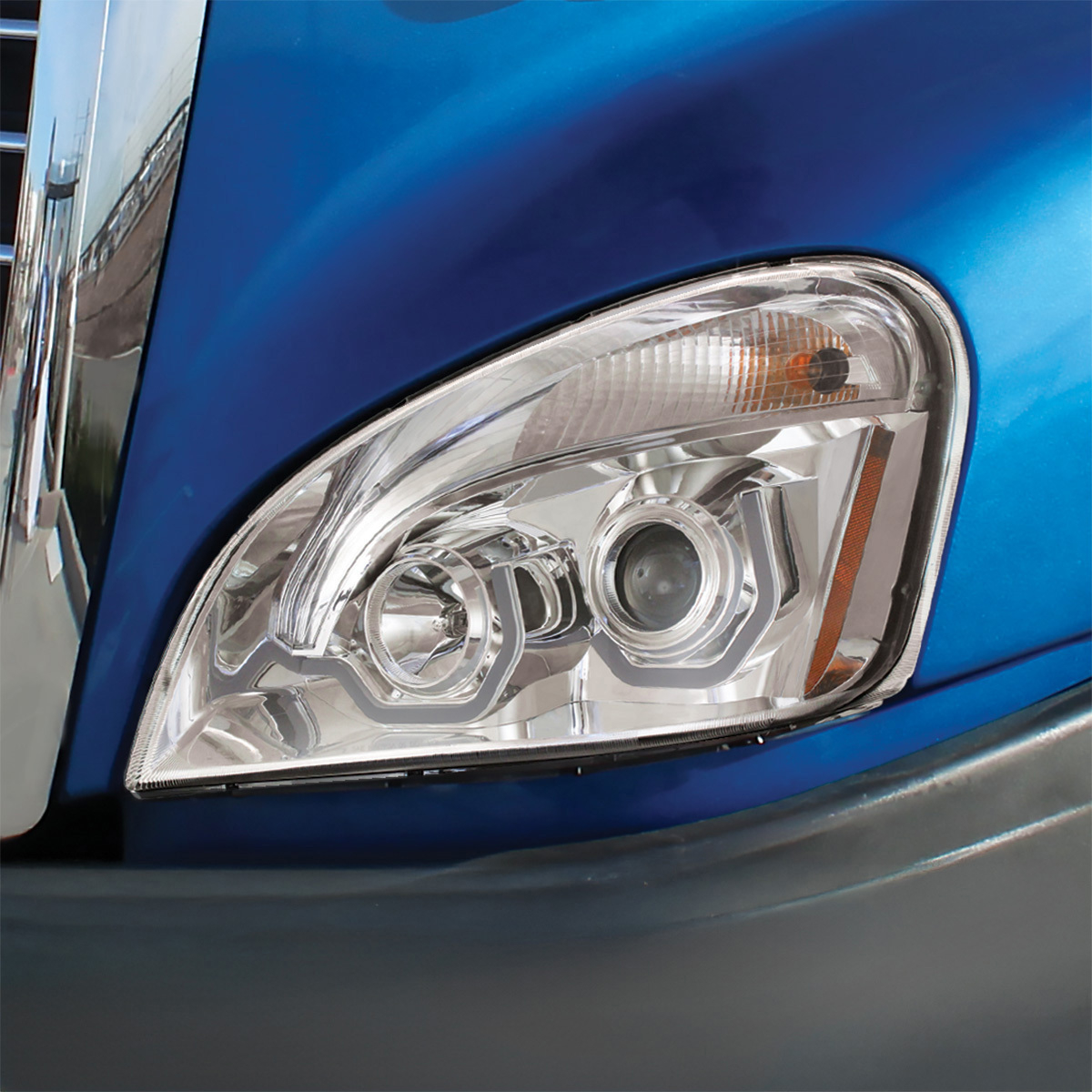 Chrome Projection Headlight With White LED Position Light For 2008-2017 Freightliner Cascadia - Driver and Passenger (2pcs)