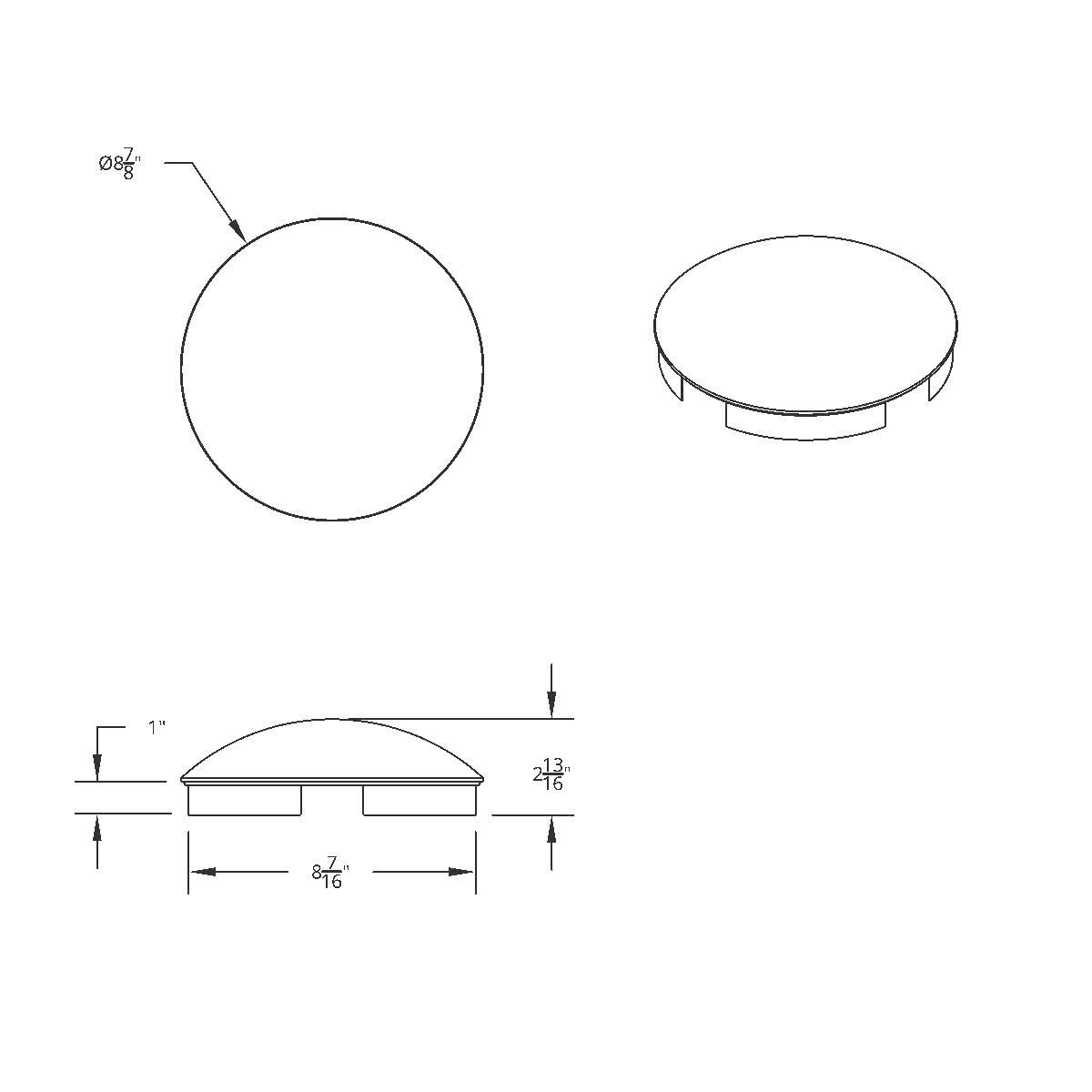 4 Even Notched Stainless Steel Dome Front Hubcap - 1" Lip