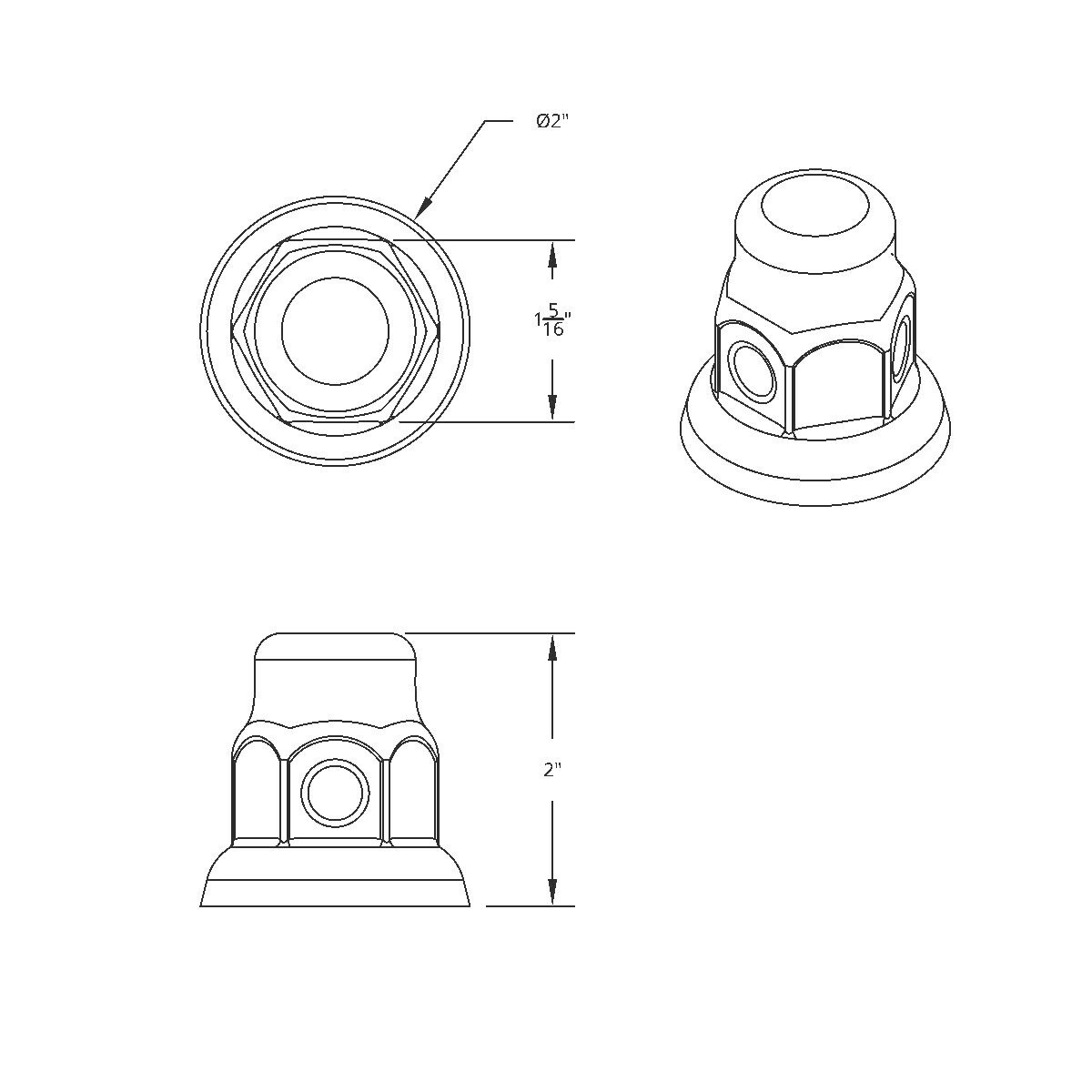 33mm X 2" Chrome Steel Tall Nut Cover With Flange