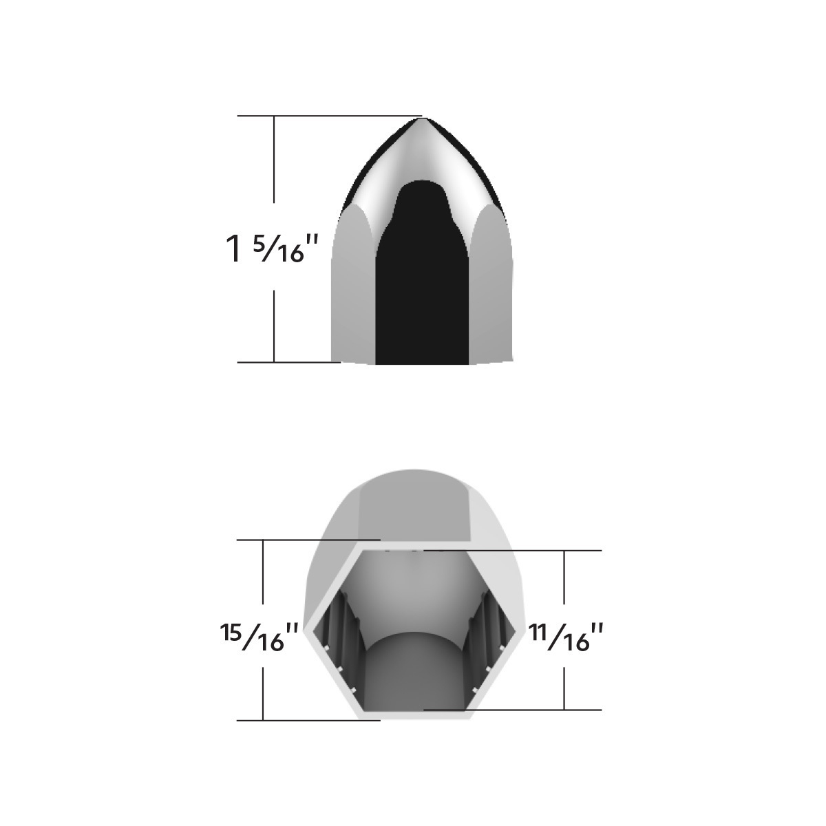 11/16" X 1-5/16" Chrome Plastic Bullet Nut Cover - Push-On (50-Pack)