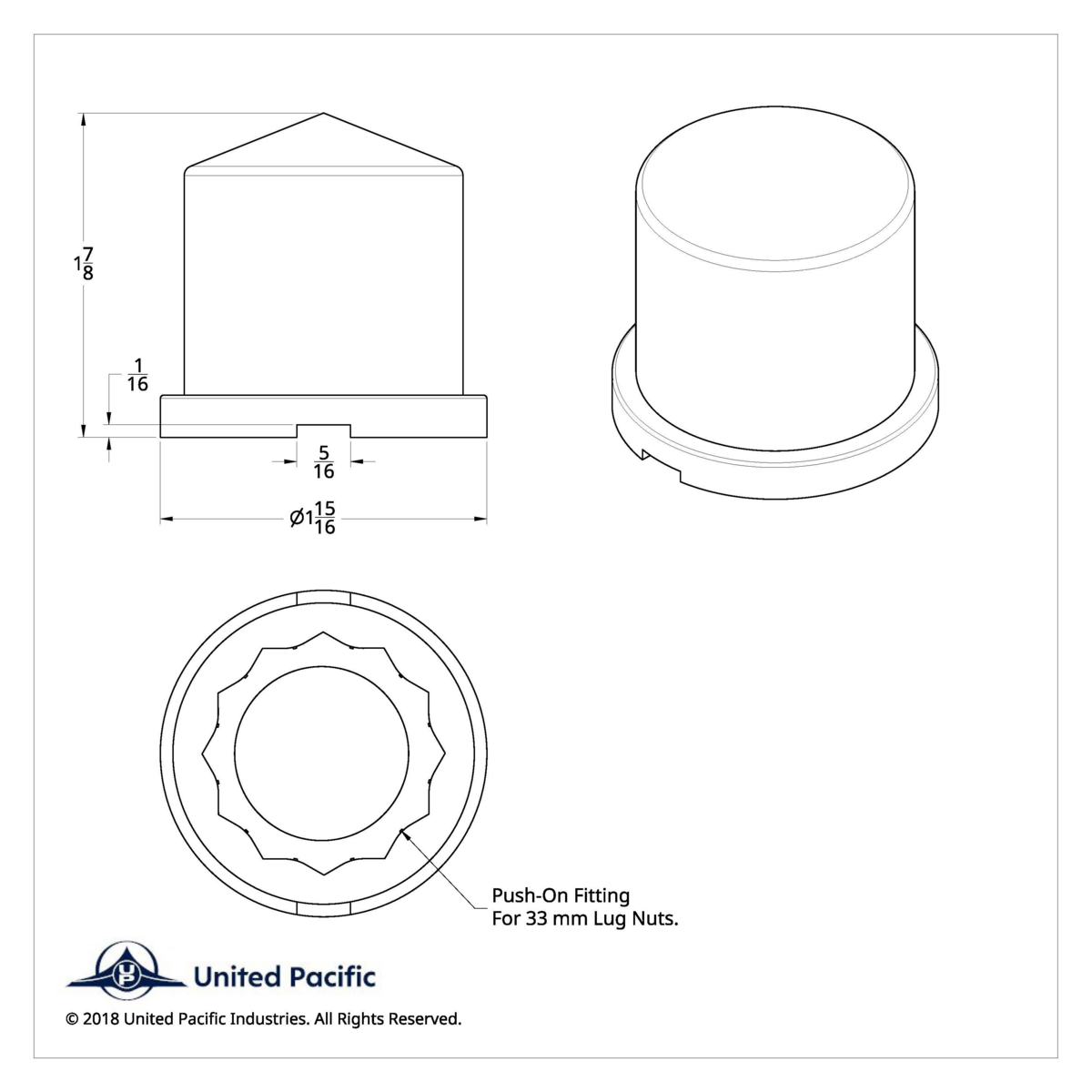 33mm X 1-7/8" Chrome Plastic Pointed Nut Cover - Push-On