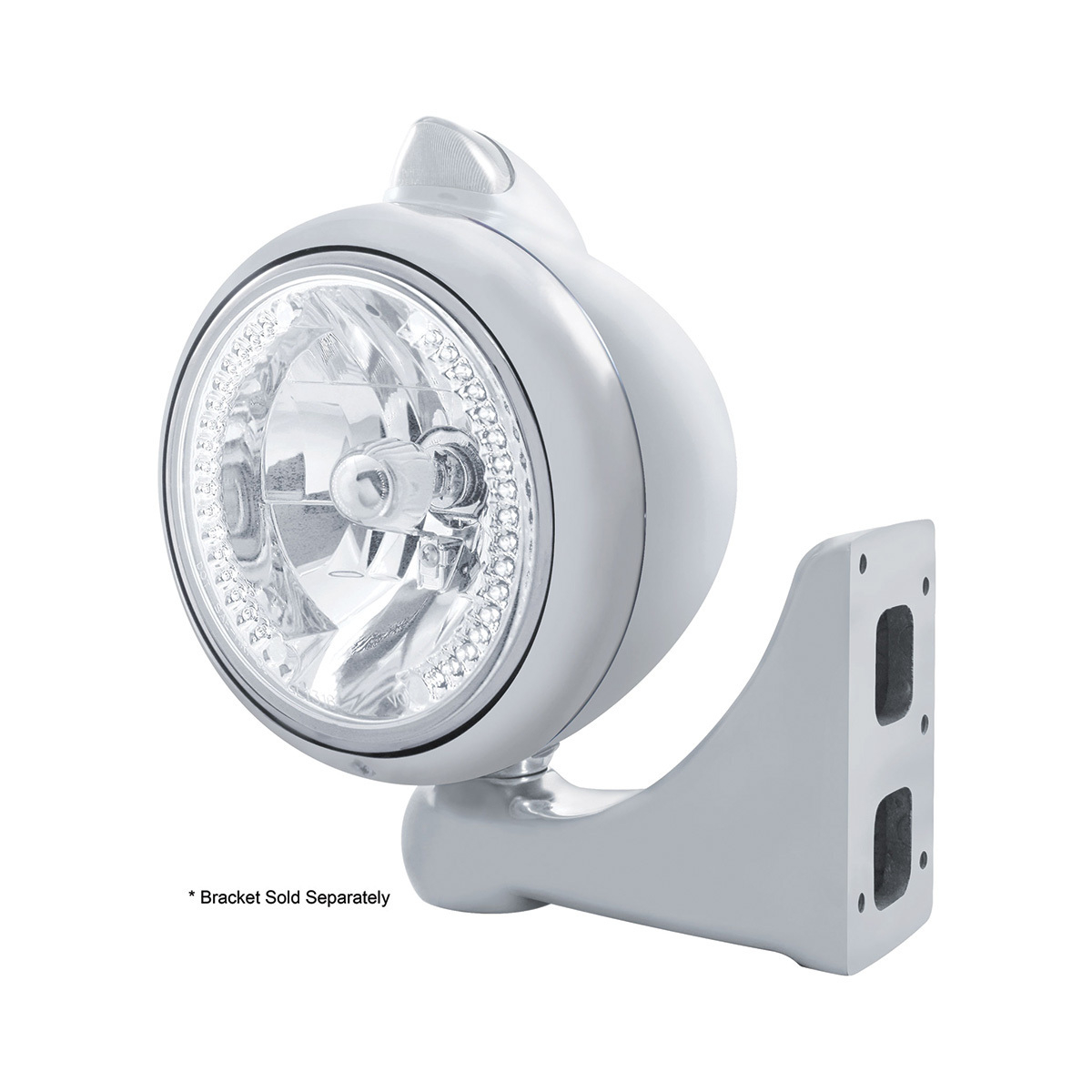 Chrome Guide 682-C Headlight H4 With White LED & Original Style LED Signal - Clear Lens