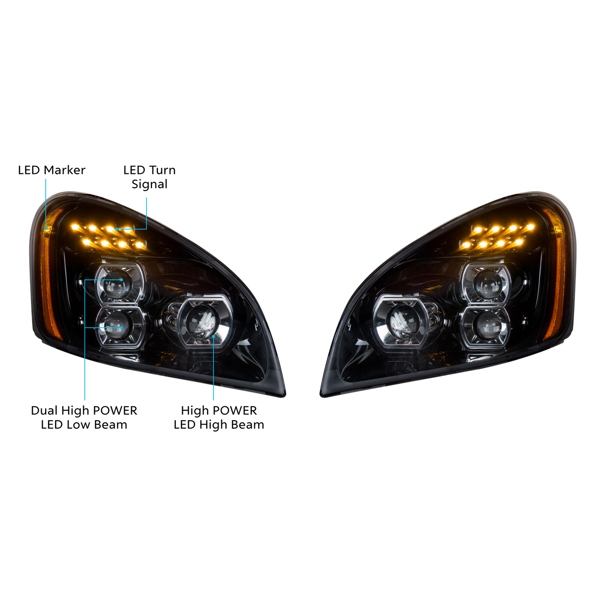 "Blackout" LED Headlight Set For 2008-2017 Freightliner Cascadia (Pair)