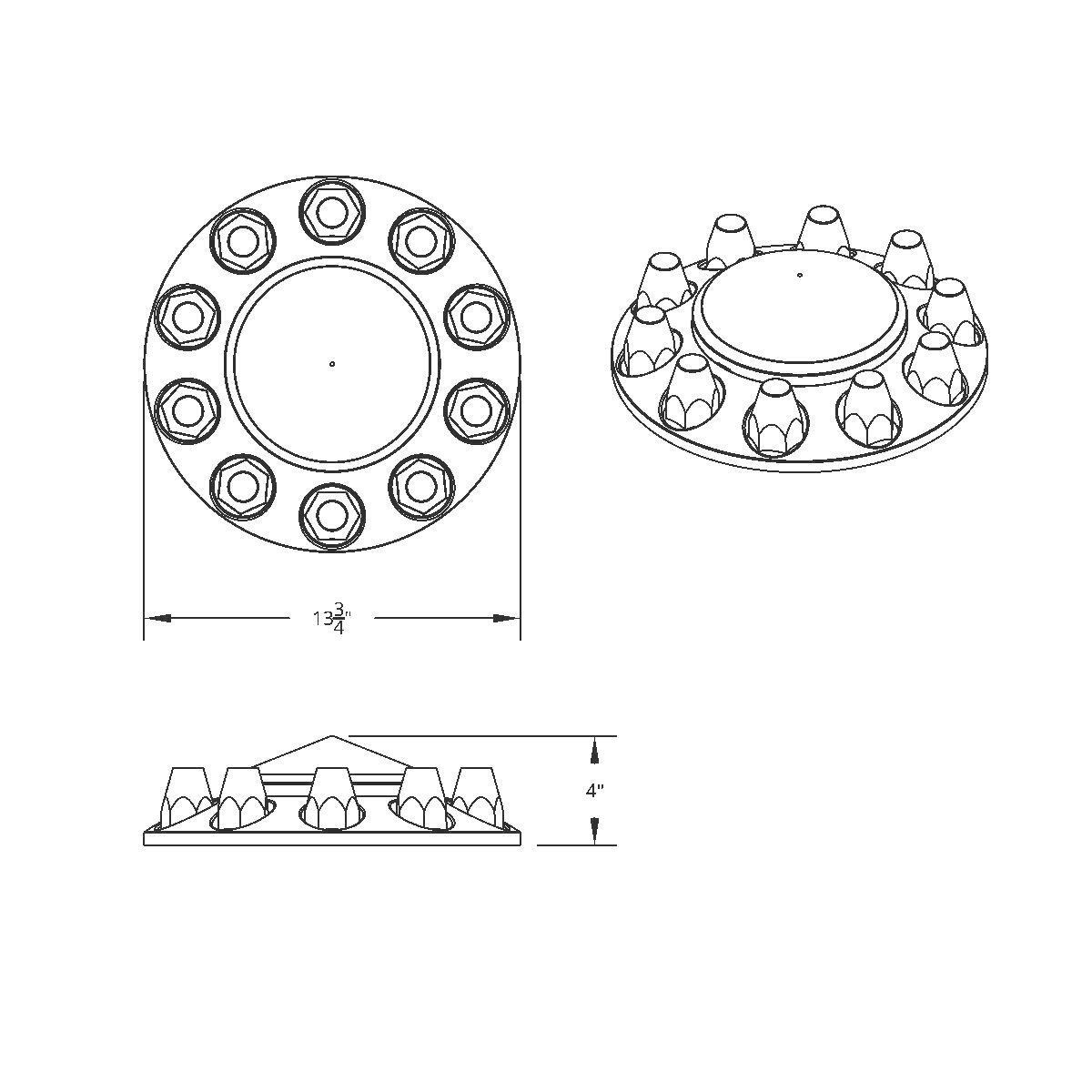 Pointed Front Axle Cover With 33mm Standard Thread-On Nut Covers - Chrome