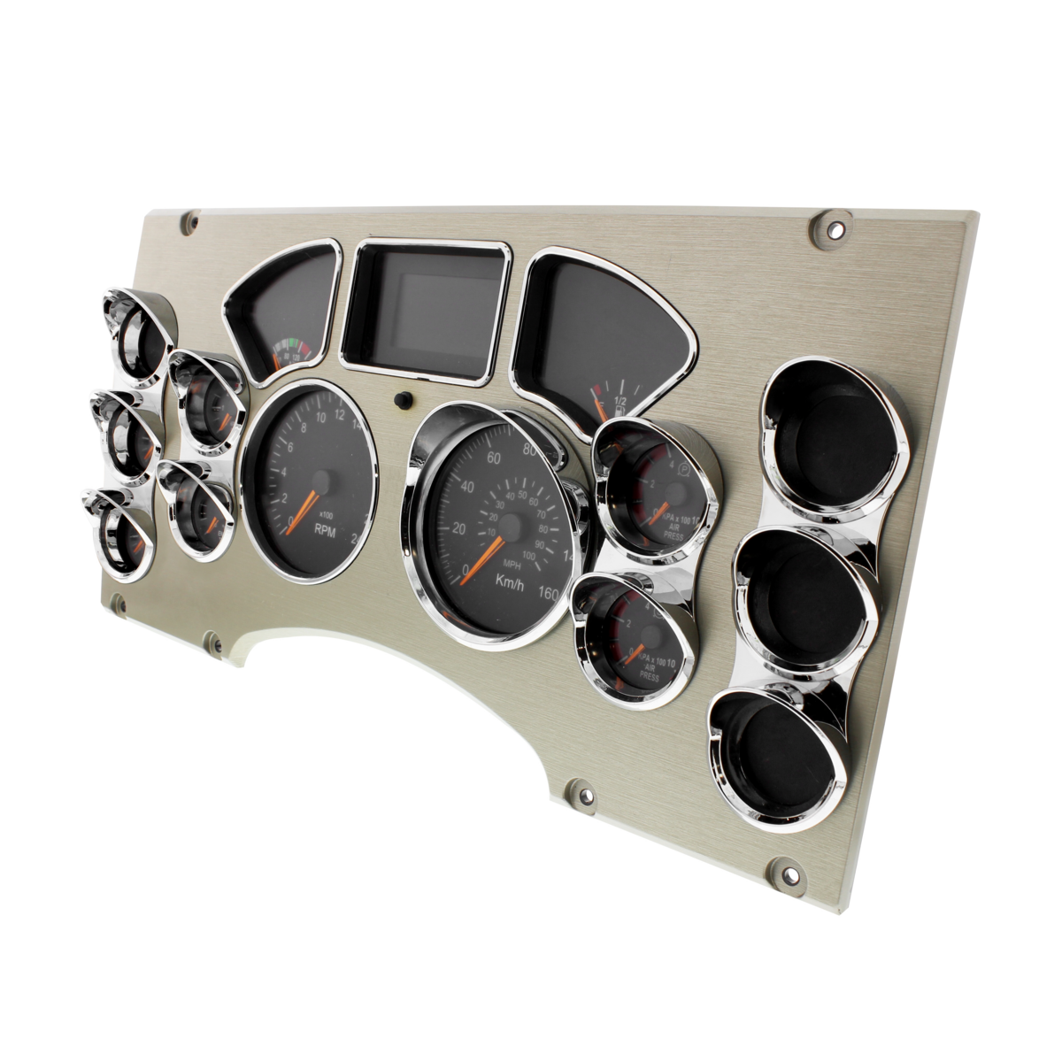 Chrome Small 3 Gauge Cover With Visor For Mack