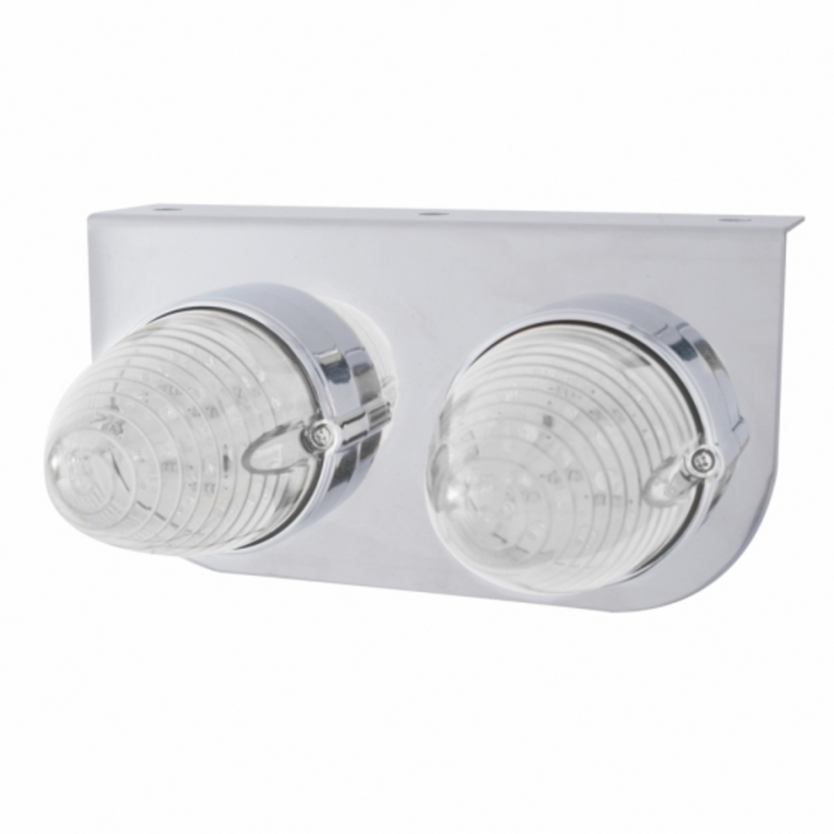 Stainless Light Bracket With 2X 19 LED Beehive Lights - Amber LED/Clear Lens