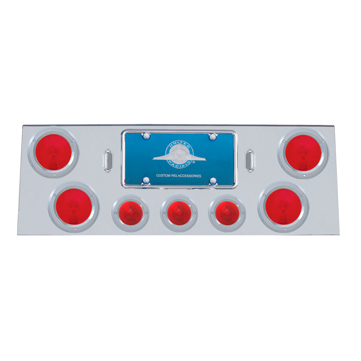 Stainless Rear Center Panel With Four 4" Lights & Three 2.5" Beehive Lights & Stainless Bezels