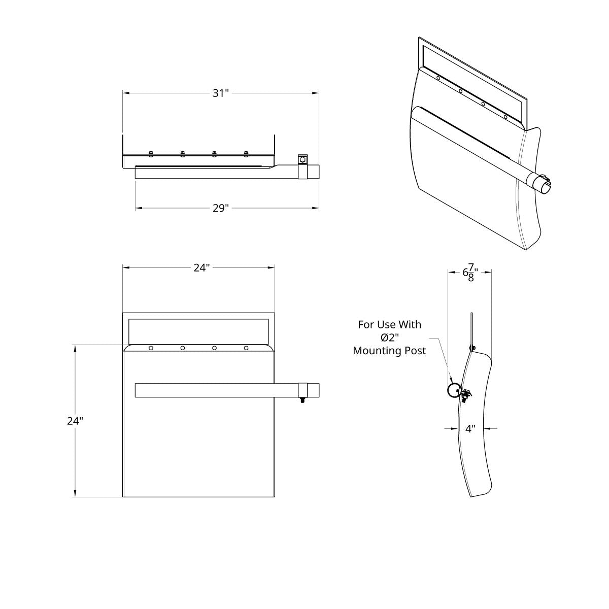 24" X 24" 430 Stainless Steel Quarter Fender With Tube Bracket Set - 4" Side Wall