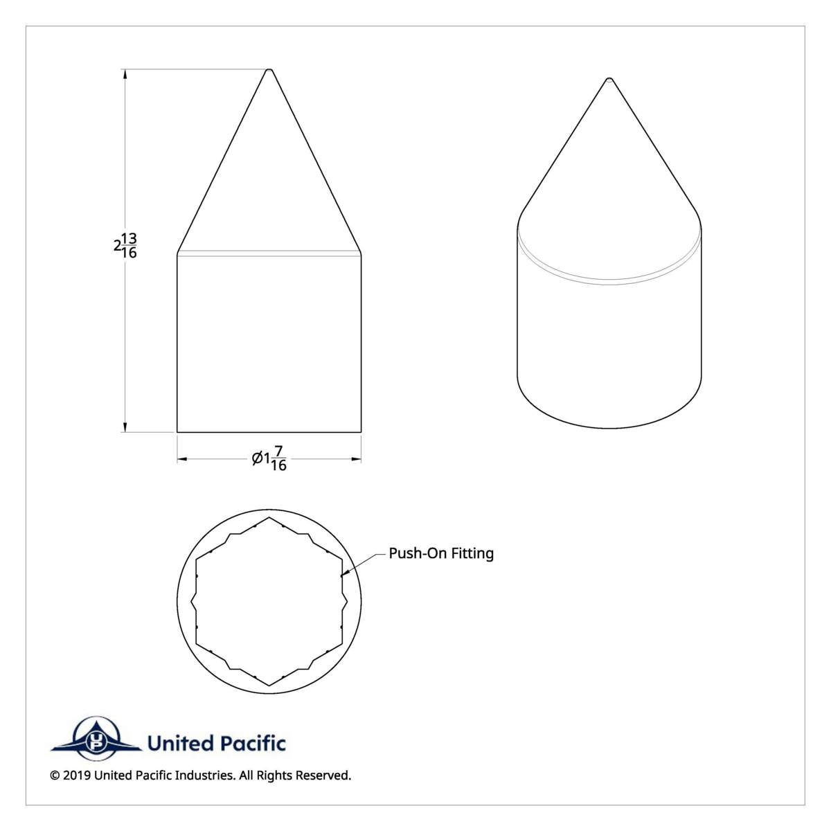 1-1/8" X 2-13/16" Chrome Plastic Spike Nut Cover - Push-On (Bulk)