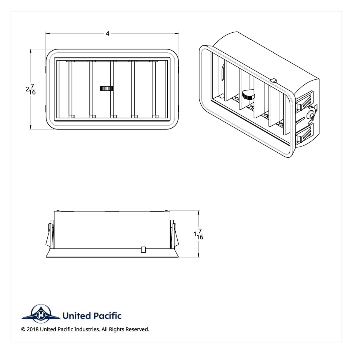 Chrome Plastic A/C Vent For 1989-2010 Freightliner FLD/Classic - Center Dash