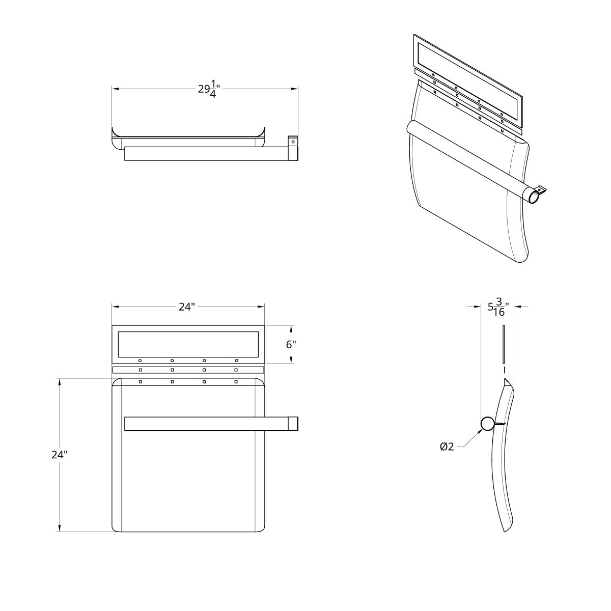 24" X 24" 430 Stainless Quarter Fender With Tube Bracket Set (Pair)