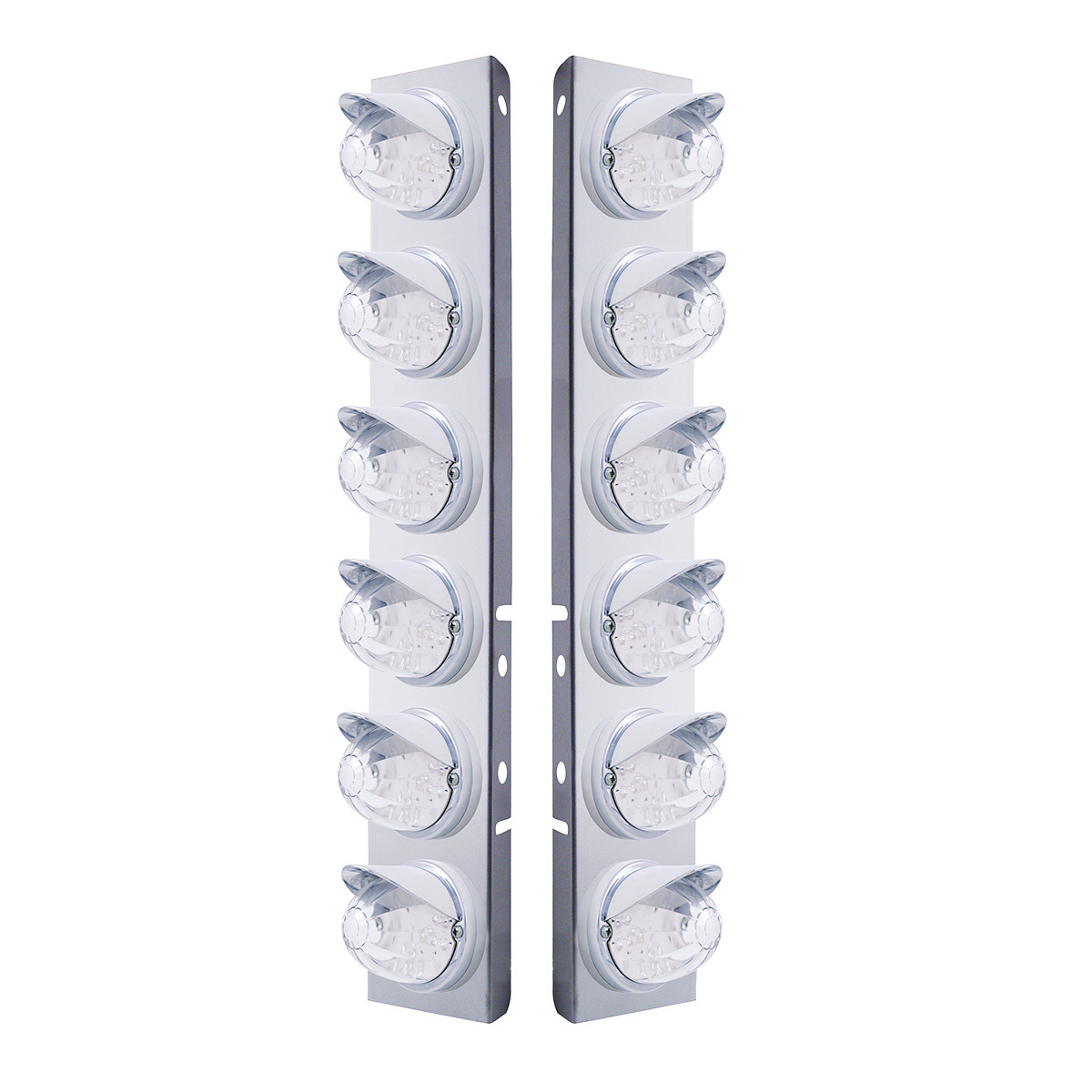SS Front Air Cleaner Bracket W/12X 17 LED Watermelon Lights & Visors For Peterbilt -Amber LED/Clear Lens