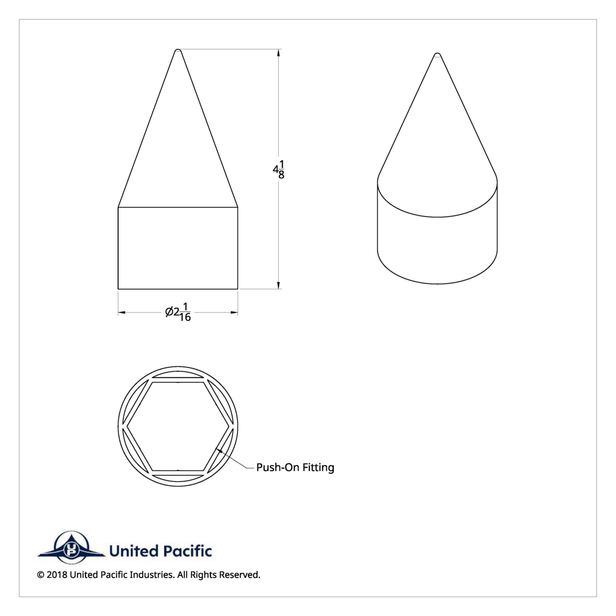 1-1/2" x 4-1/8" Chrome Plastic Spike Nut Cover - Push-On (Bulk)