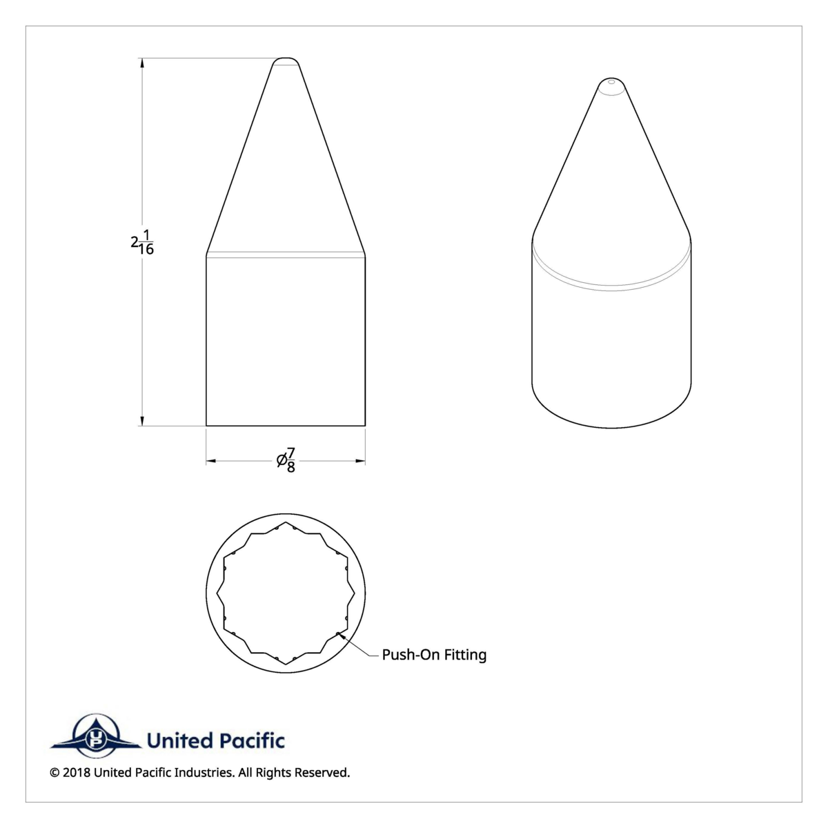 11/16" X 2-1/16" Chrome Plastic Spike Nut Cover - Push-On (Bulk)