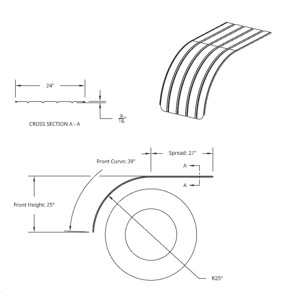 66" 430 Stainless Steel (18ga) Half Fender - SR Series (Pair)