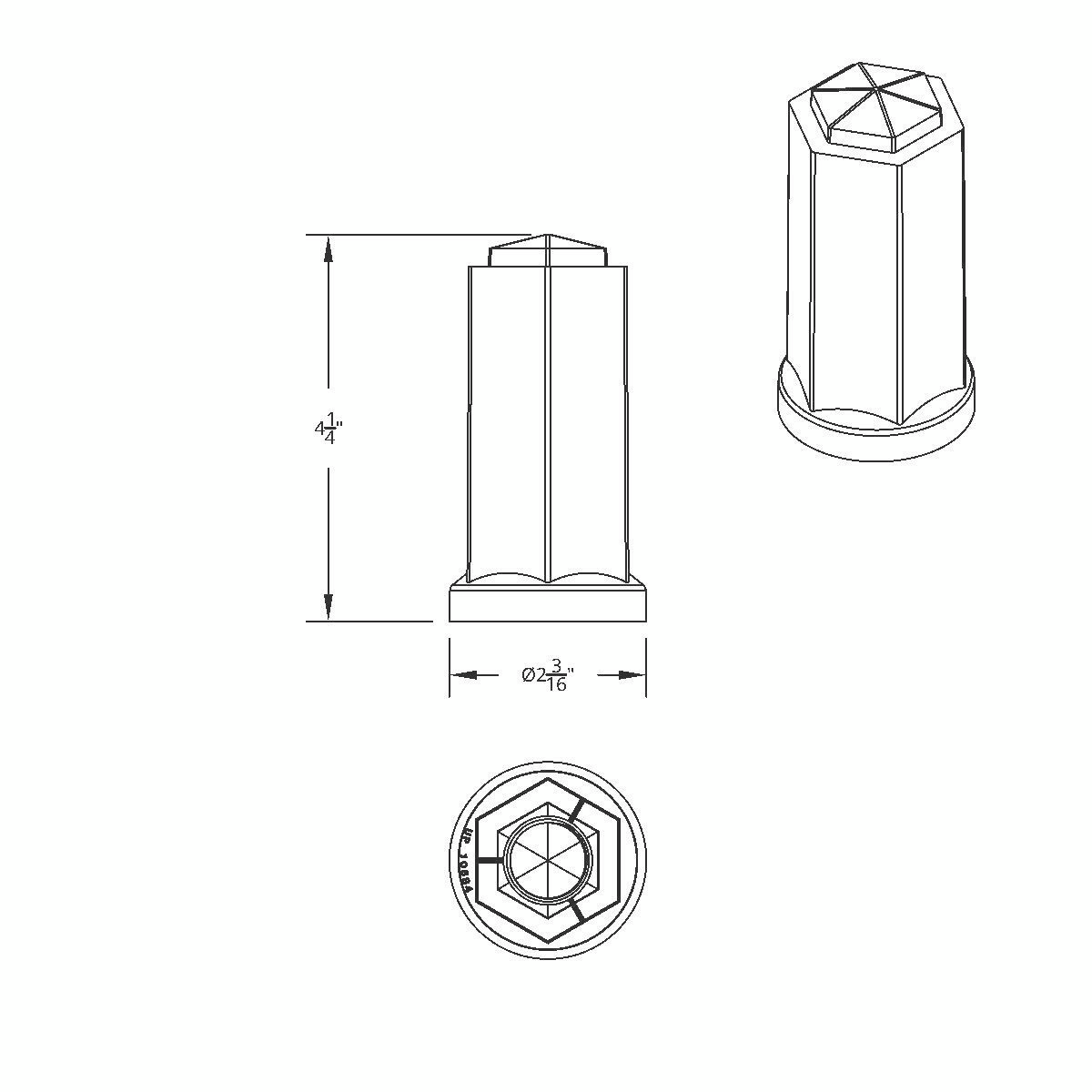33mm X 4-1/4" Tall Chrome Plastic Hexagon Style Thread-On Nut Cover (Bulk)