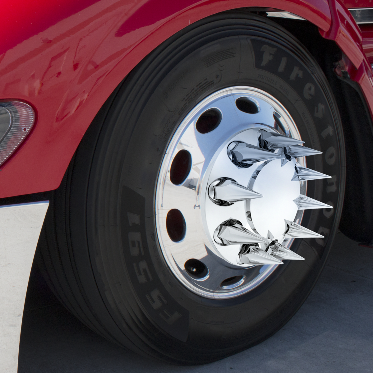 Dome Front Axle Cover With 33mm x 4-3/4" Super Spike Push-On Nut Covers - Chrome