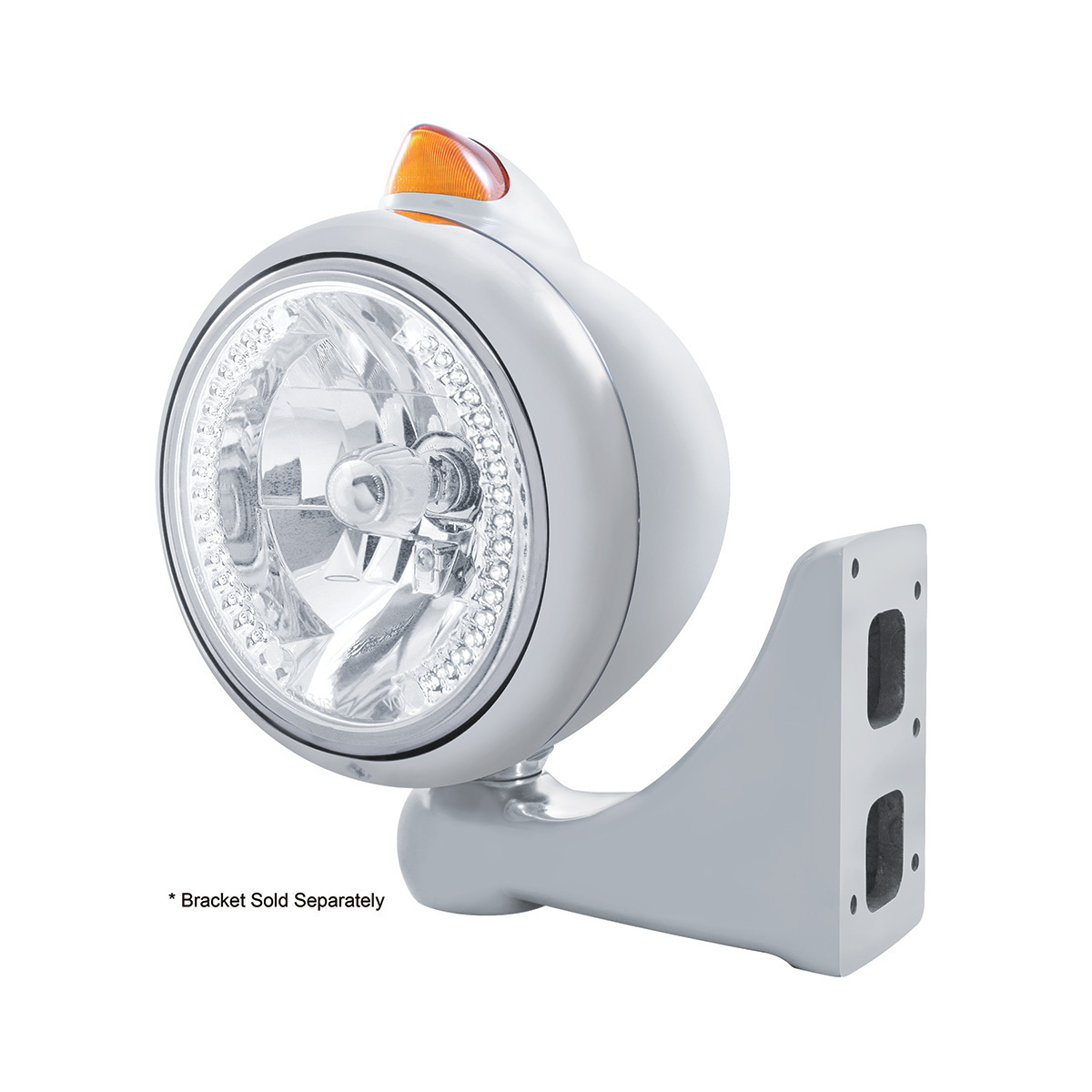 Chrome Guide 682-C Headlight H4 With White LED & Original Style LED Signal - Amber Lens