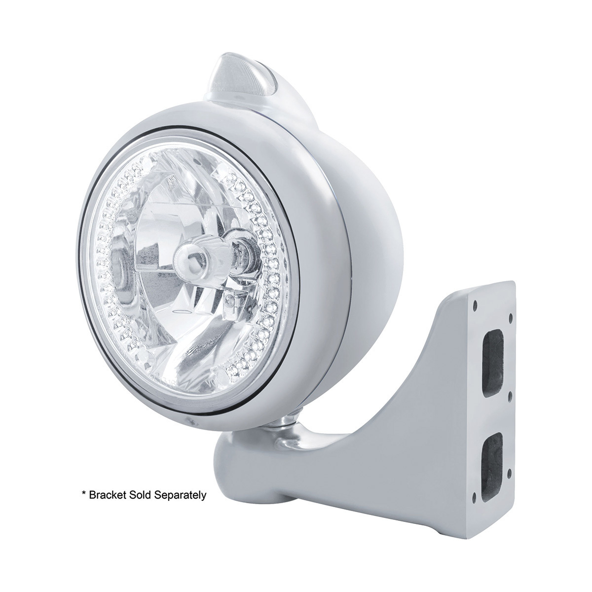 Stainless Steel Guide 682-C Headlight H4 With White LED & Original Style LED Signal - Clear Lens