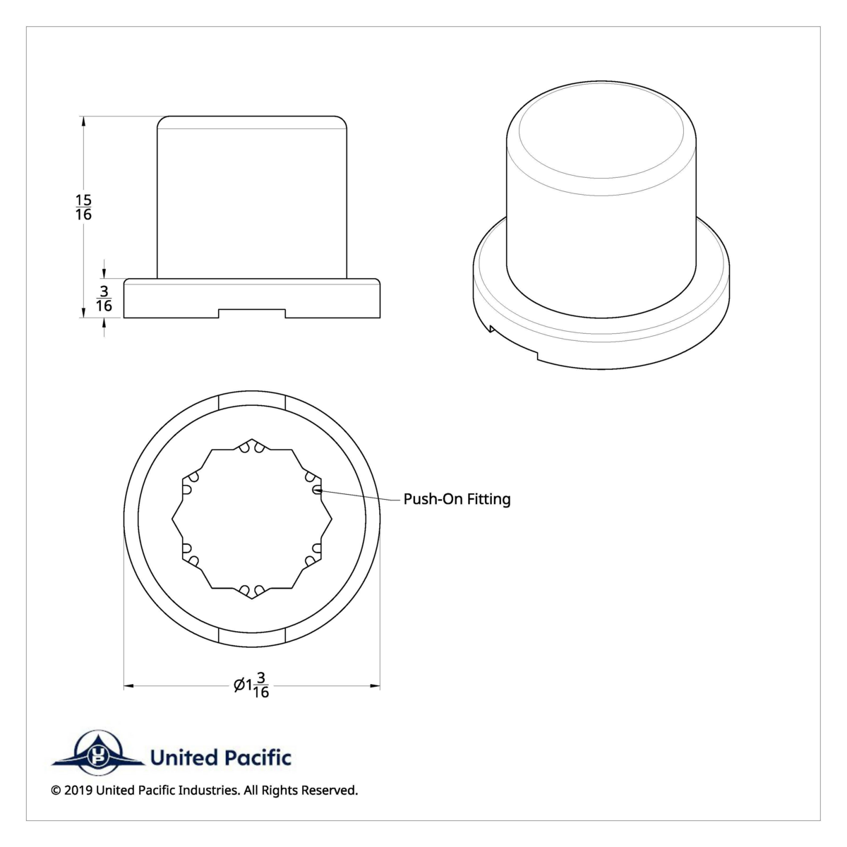 11/16" X 15/16" Chrome Plastic Flat Top Nut Cover - Push-On (Bulk)