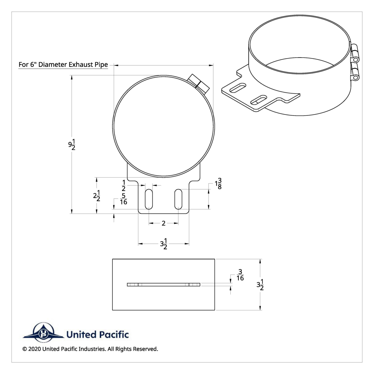 7" Stainless Butt Joint Exhaust clamp - Straight Bracket