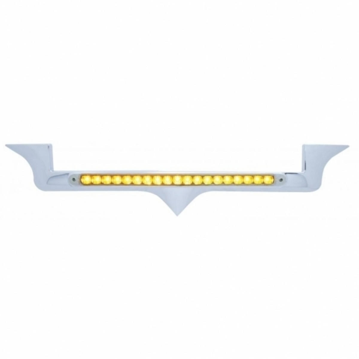 Chrome Hood Emblem Trim With 19 LED Reflector Light Bar For Kenworth - Amber LED/Clear Lens