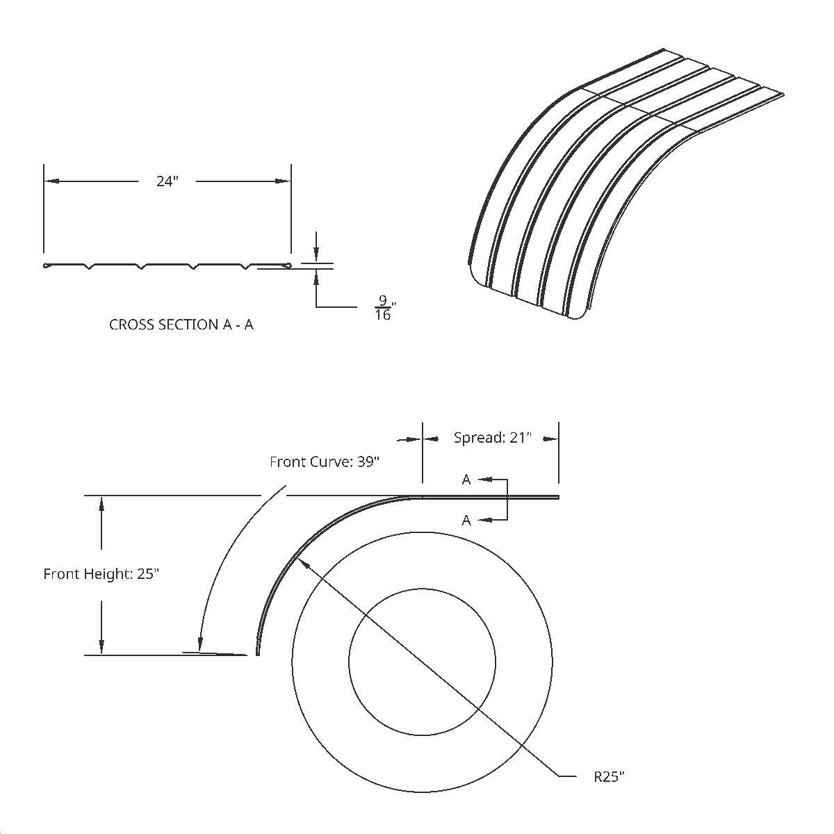 60" 430 Stainless Steel (18ga) Half Fender - SR Series (Pair)