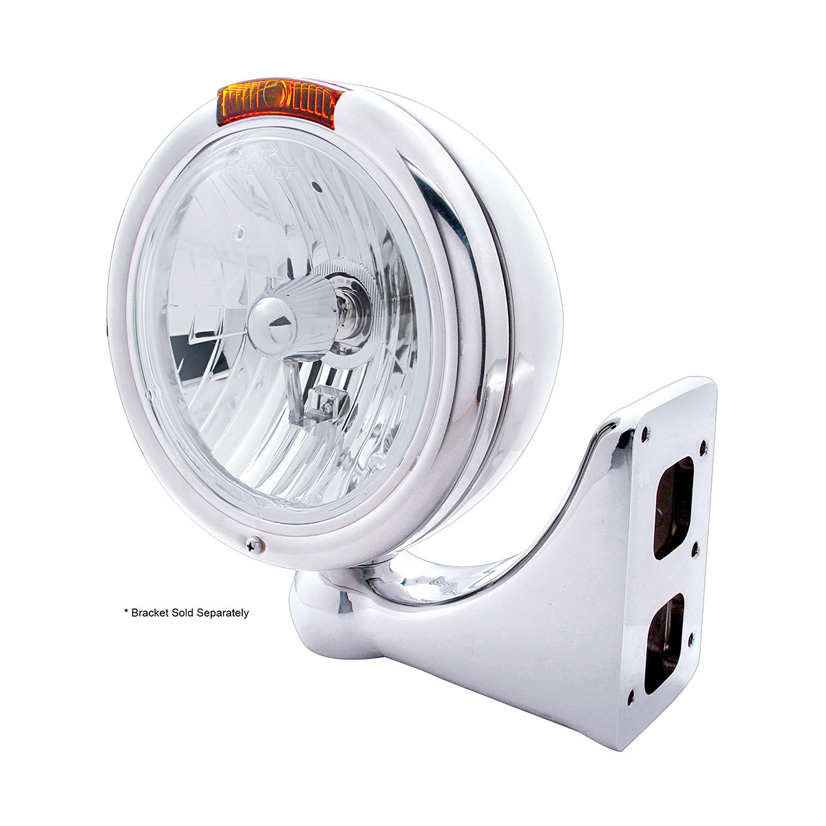 Stainless Steel Classic Headlight Crystal H4 Bulb & Turn Signal - Amber Lens