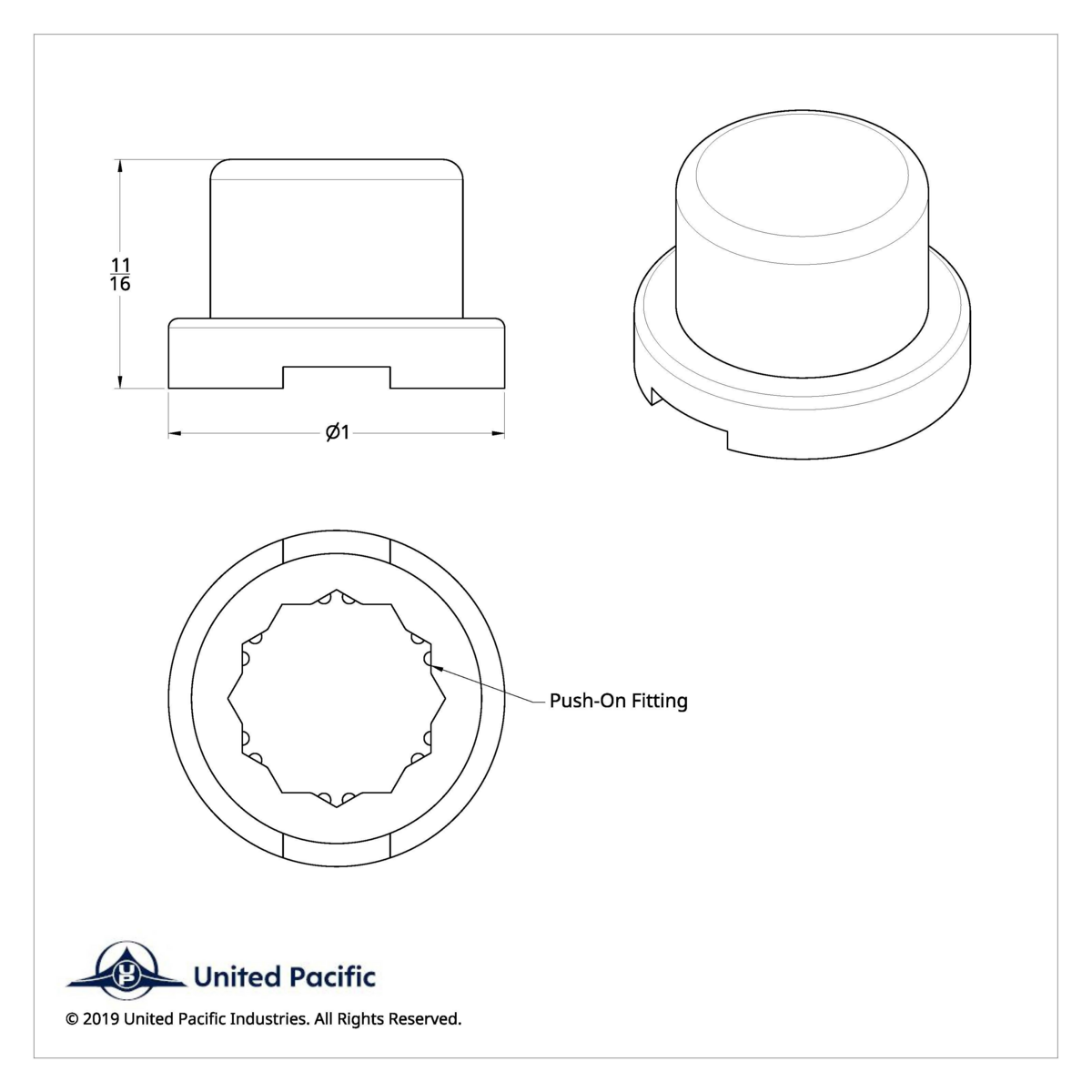 9/16" X 11/16" Chrome Plastic Flat Top Nut Cover - Push-On (Bulk)