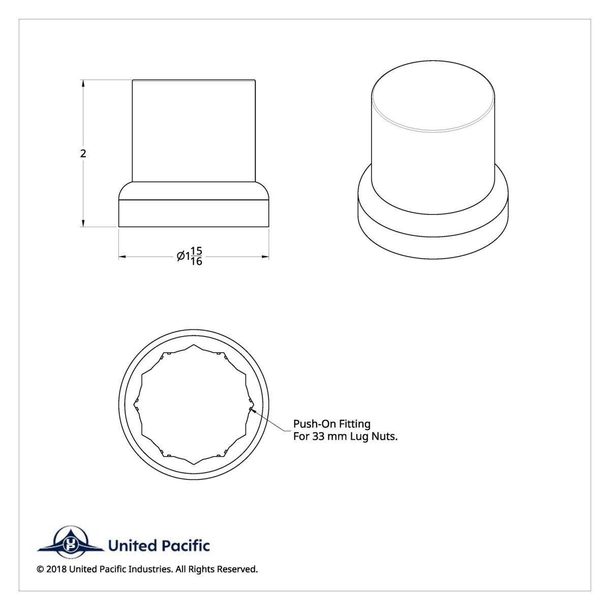 33mm X 2" Chrome Plastic Flat Top Nut Covers With Flange - Push-On (10-Pack)