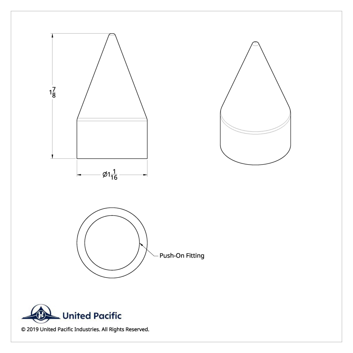 3/4" X 1-7/8" Chrome Plastic Spike Nut Cover - Push-On (Bulk)