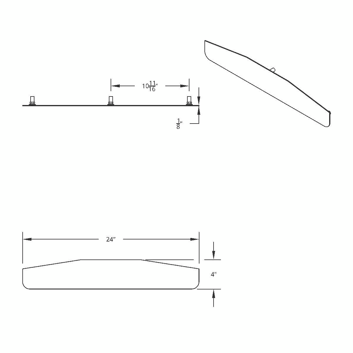 4" X 24" 304 Stainless Standard Bottom Mud Flap Plate - Welded Stud