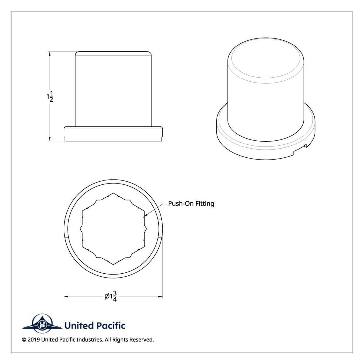 1-1/8" X 1-1/2" Chrome Plastic Flat Top Nut Cover - Push-On (Bulk)