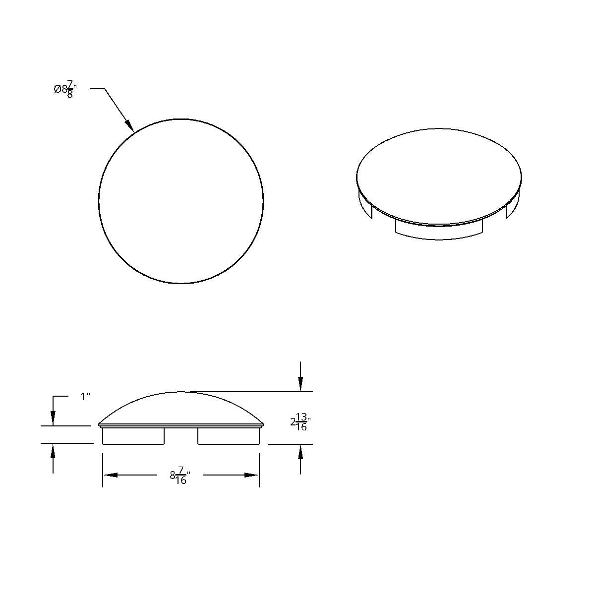 4 Even Notched Chrome Dome Front Hubcap - 1" Lip