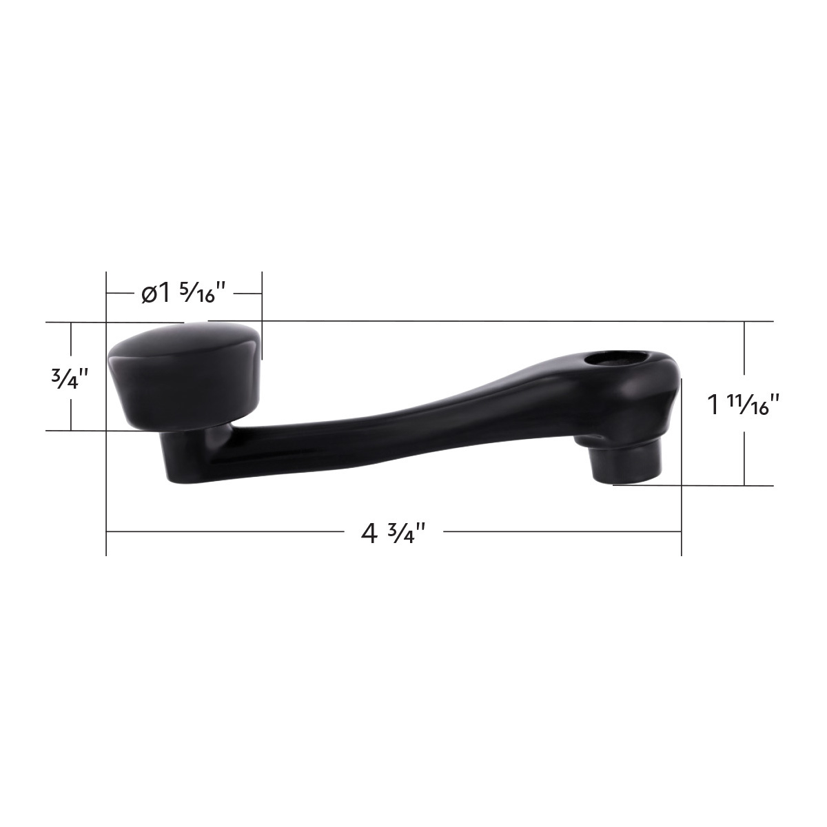 Black Die-Cast Window Crank With 16-Spline 7/16” OD Adapter - Plain