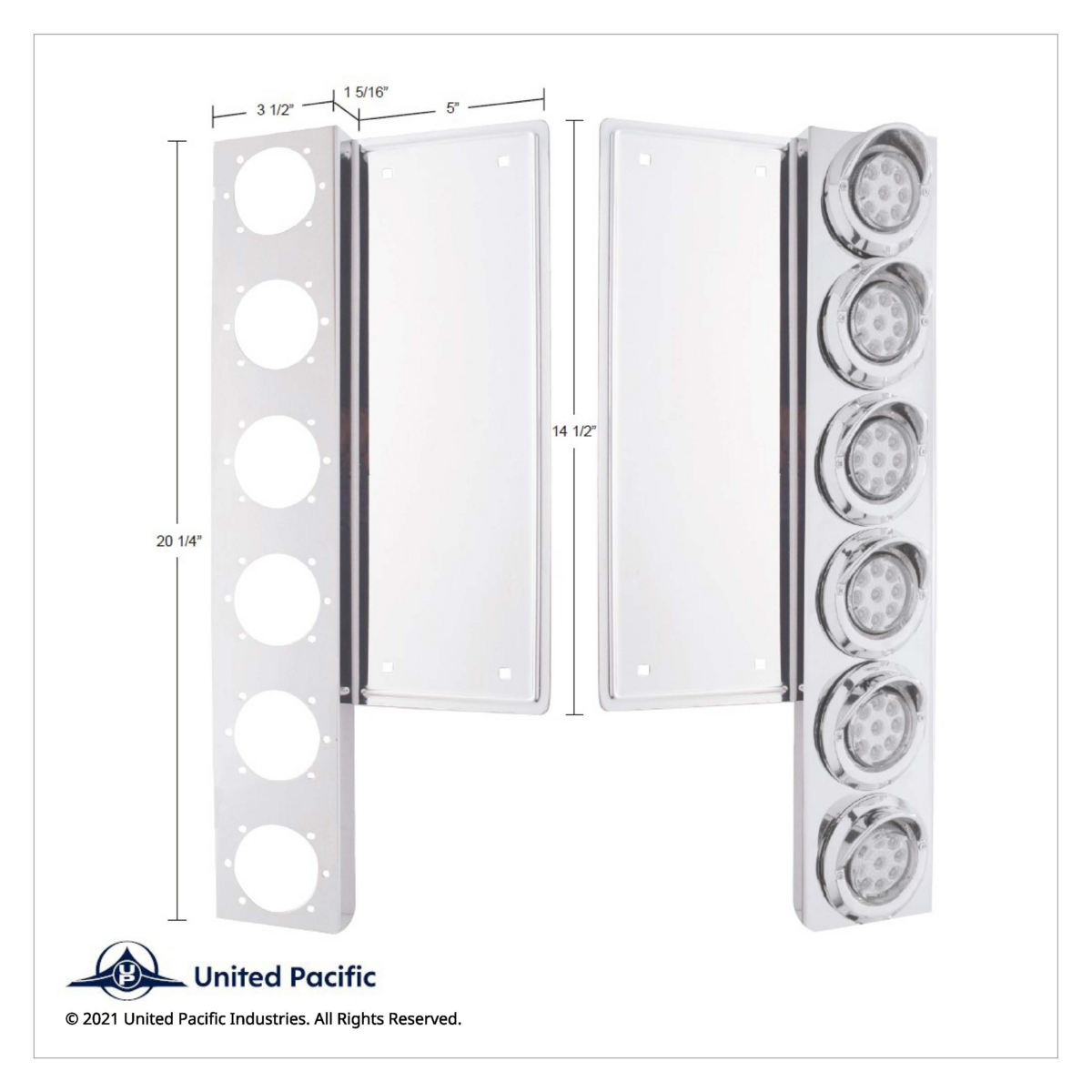 FL SS Front Air Cleaner Bracket With 12X 9 LED 2" Reflector Lights & Visors -Amber LED/Clear Lens