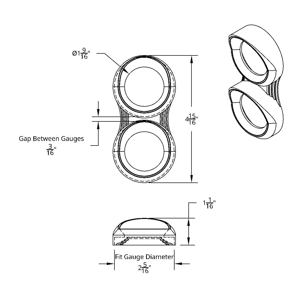 2 Gauge Cluster Cover With Visor For Peterbilt (2005 & Older)- Vertical